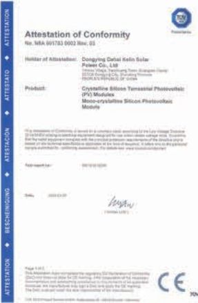 TÜV SÜD attestation of conformity for DAHAI photovoltaic modules