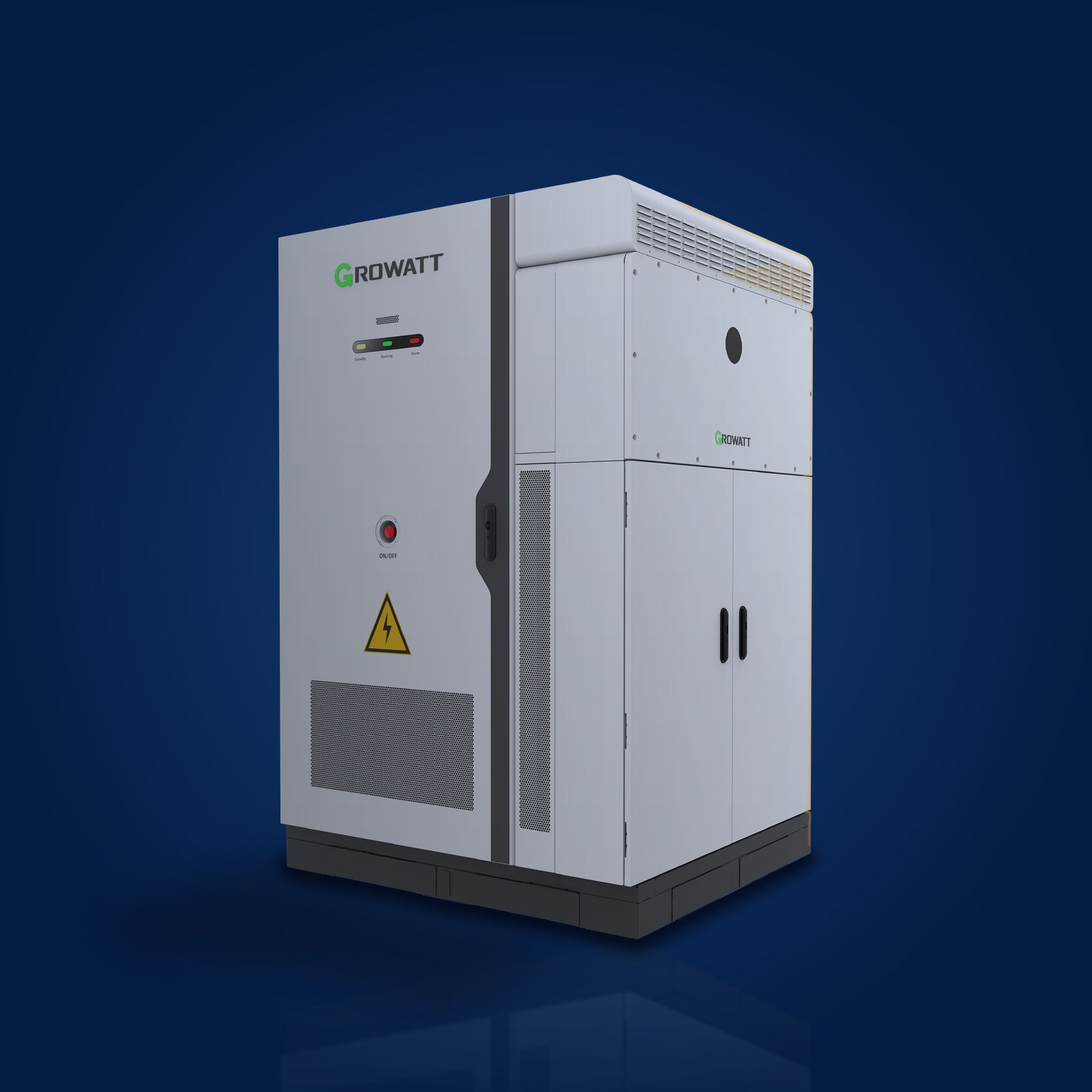 The Growatt RISE 261 storage cabinet: Growatt's official product picture on a dark background