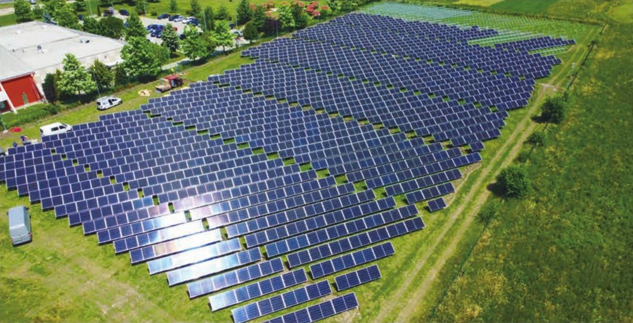 1.1 MW ground-mount plant for an industrial client, Sibiu County, Romania, aerial view