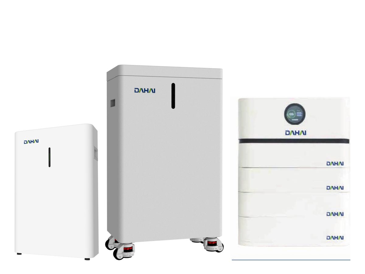 DAHAI home batteries: a wall battery, a floor battery and a stackable battery